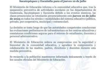 Mineduc retomará clases presenciales el 10 de julio tras suspensión por temblores
