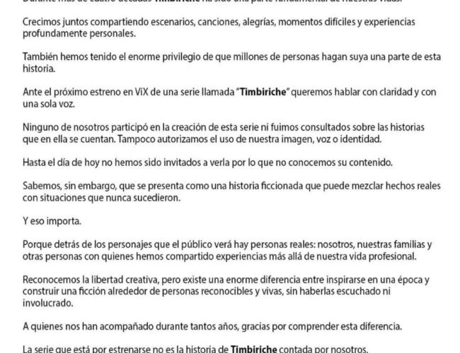 Timbiriche: Integrantes originales afirman que no autorizaron serie de ViX